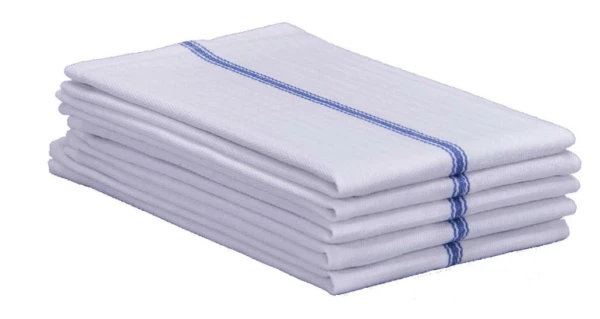 880250963436 Wholesale 15 X 26 White Herringbone Kitchen Towels (100% Cotton) Blue Center Stripe 24 ozs