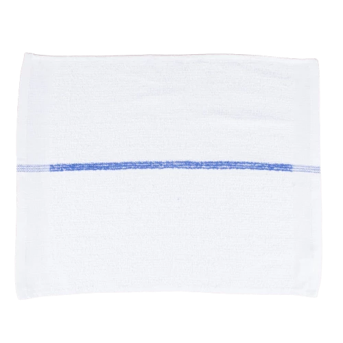 880867032709 17 x 20 Super Terry White Bar Towel Blue Center Stripe (100% Cotton) 30 ozs