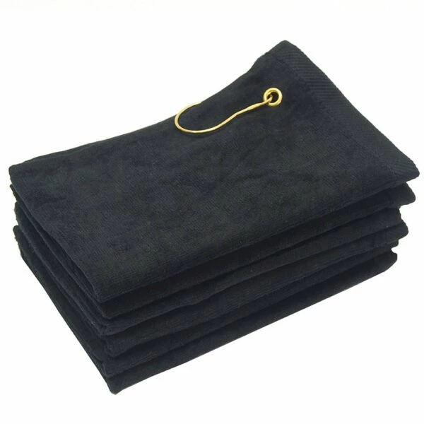 Black 11 x 18 Terry Velour Golf Rally Towels with Grommet & Hook