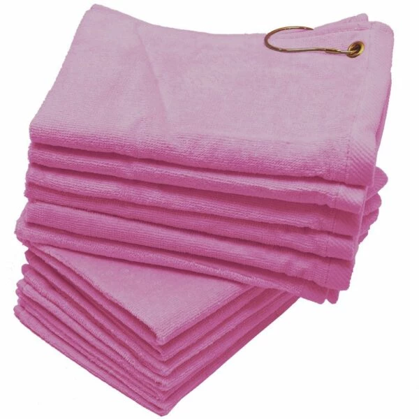 Pink 11 x 18 Terry Velour Golf Rally Towels with Grommet & Hook