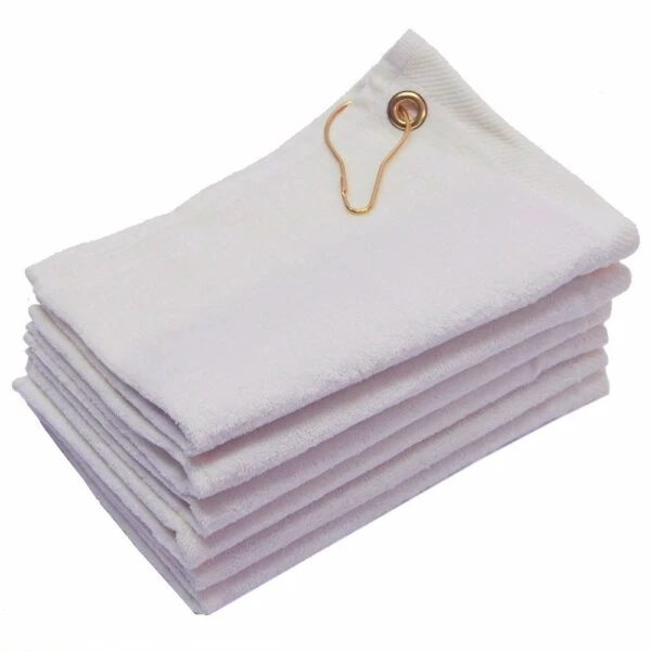 White 11 x 18 Terry Velour Golf Rally Towels with Grommet & Hook