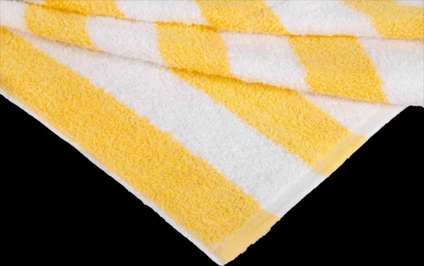 880177304954 35 x 70 Yellow Cabana Stripe Pool Towels Bleach Safe w/ Twill Dobby Hem 20 lbs