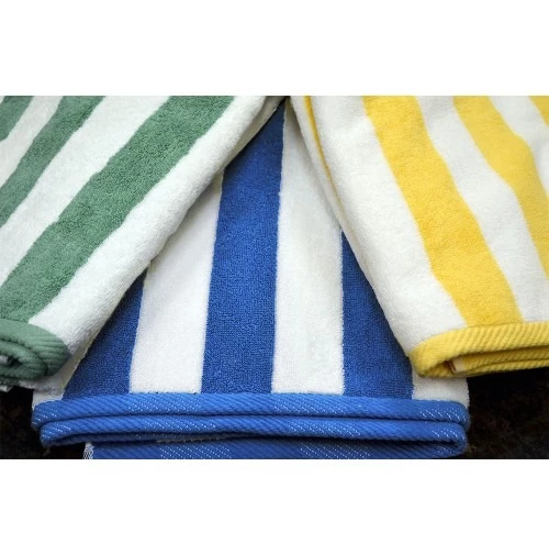880814349836 35 x 70 Green Stripe Cabana Stripe Pool Towels Bleach Safe w/ Twill Dobby Hem 20 lbs
